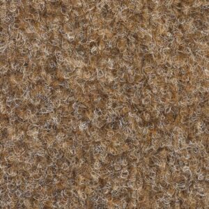 Close-up of a brown looped carpet texture showing curled fibers.